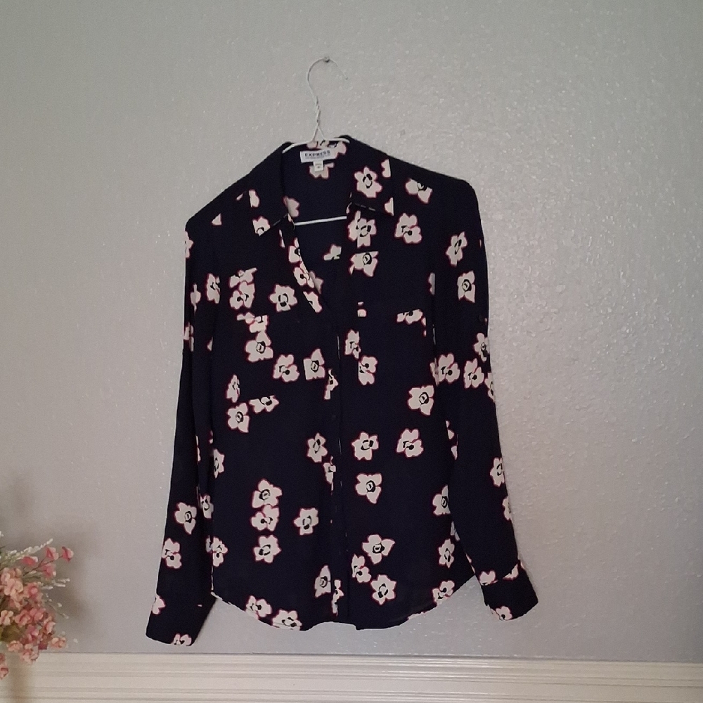 Express Black and Pink Floral Blouse